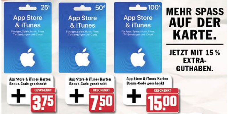 iTunes-Karten mit Bonus-Guthaben bei Hit & Penny