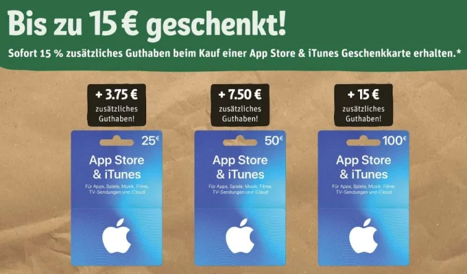 Bonusguthaben für iTunes-Karten: 15 Prozent extra bei Netto, Rossmann & Rewe (Reminder: 10% Rabatt bei Saturn)