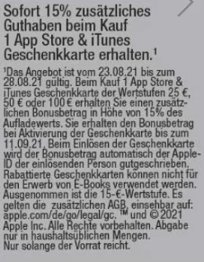 Bonusguthaben für iTunes-Karten: 15 Prozent extra bei Marktkauf & Edeka