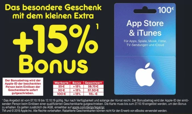 Bonusguthaben für iTunes-Karten: 15 Prozent extra bei Rossmann & Netto