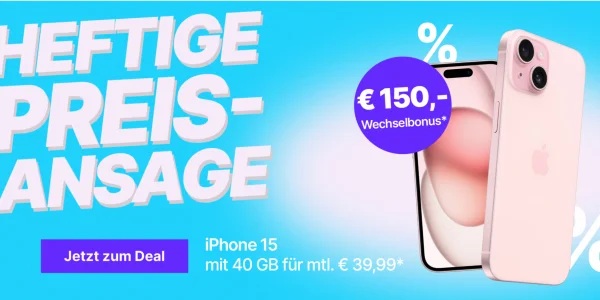 Telekom: iPhone 15 mit 40 GB Daten dank 150 € Wechselbonus für effektiv 6,95 € monatlich