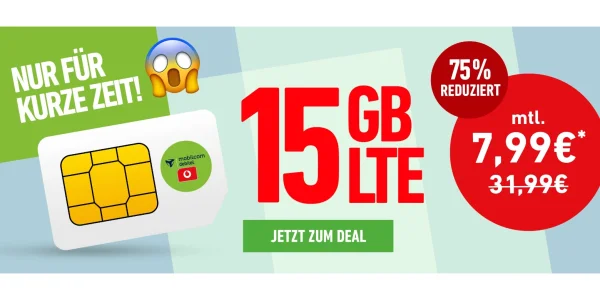 15 GB im Netz von Vodafone für nur 7,99 Euro im Monat
