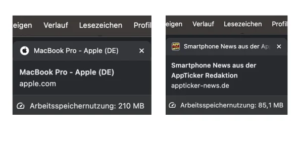 Google Chrome für macOS zeigt nun die Arbeitsspeichernutzung per Tab an