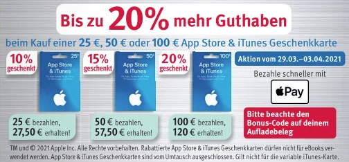 Bonusguthaben für iTunes-Karten: Bis zu 20 Prozent extra bei Rossmann & LIDL (Update #2: 15% Bonus bei Amazon)