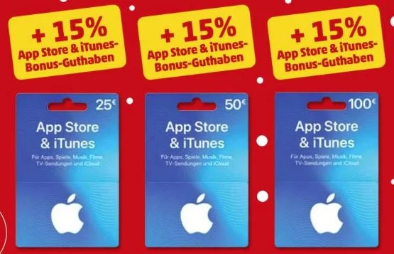 Bonusguthaben für iTunes-Karten: 15 Prozent extra bei Marktkauf, Penny, Edeka & Apple (Update)