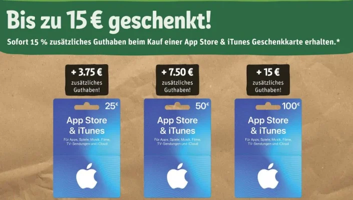 Bonusguthaben für iTunes-Karten: Mediamarkt & Rewe mit 15 Prozent extra