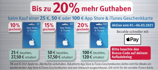 Bonusguthaben für iTunes-Karten: Bis zu 20 Prozent extra bei Rossmann