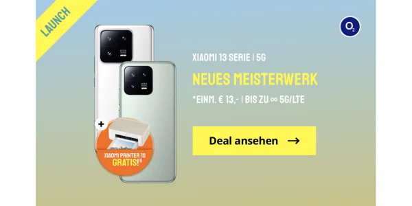 Xiaomi 13 (Pro) mit gratis Fotodrucker für einmalig 13 € + 120 GB Daten effektiv geschenkt