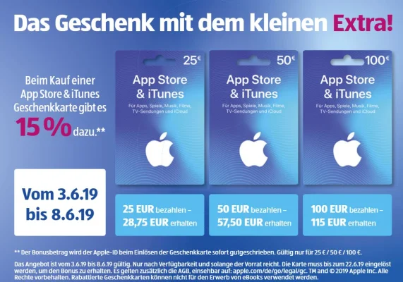 Bonusguthaben für iTunes-Karten: Diese Woche 15 Prozent extra bei Rossmann & Aldi Süd