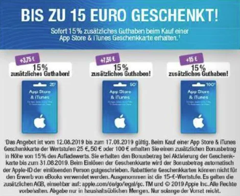 Bonusguthaben für iTunes-Karten: Zusätzlich 15 Prozent bei Marktkauf, Edeka & Rossmann (Update)