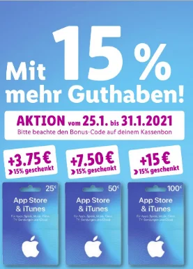 Bonusguthaben für iTunes-Karten: Diese Woche 15 Prozent extra bei LIDL