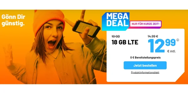 Allnet-Flat mit 18 GB Datenvolumen für nur 12,99 € + monatlich kündbar