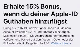 Bis zu 30 Euro Bonusguthaben für iTunes-Karten: Apple vergibt 15 Prozent extra