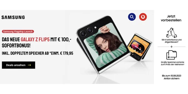 Samsung Galaxy Z Flip5 ist da: 50 GB Allnet-Flat für effektiv -10,93 €