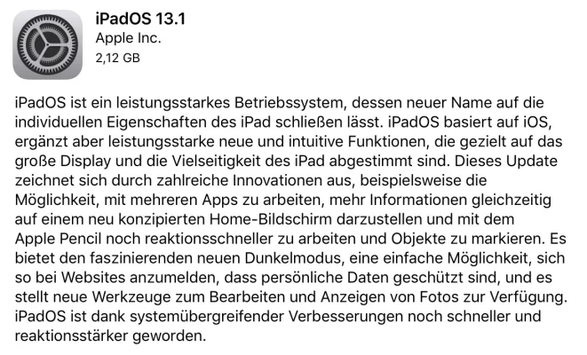 Neues Betriebssystem für das iPad: Apple veröffentlicht iPadOS 13.1