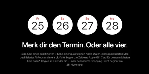 Black Friday: Apple verschenkt gratis Geschenkkarten bei Bestellung