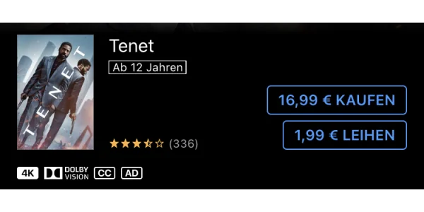 Blockbuster günstig leihen: "Tenet" heute für nur 1,99 Euro bei iTunes