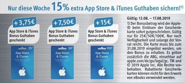 Bonusguthaben für iTunes-Karten: Zusätzlich 15 Prozent bei Marktkauf, Edeka & Rossmann (Update)