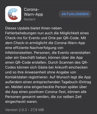 Corona-Warn-App Version 2.0.3 jetzt mit anonymer Check-in-Funktion