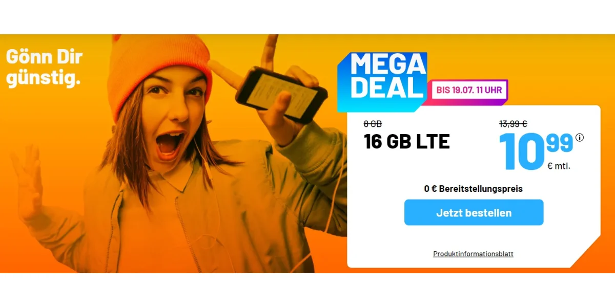 Megadeal: 16 GB Allnet-Flat für unter 11 € monatlich