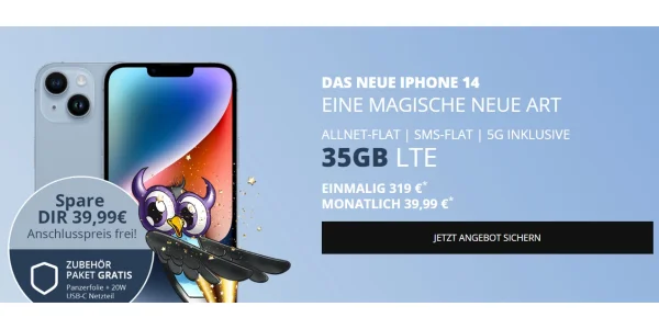 iPhone 14 mit 35 GB Allnet-Flat von Vodafone nur 39,99 € monatlich