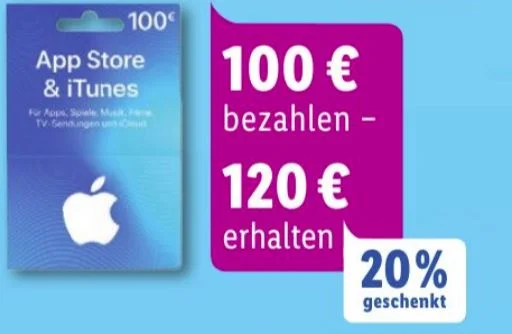 Bonusguthaben für iTunes-Karten: Bis zu 20 Prozent extra bei LIDL & Rewe