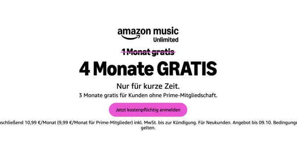 Amazon Music Unlimited bis zu vier Monate kostenlos mitnehmen