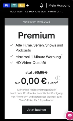 RTL+ Premium 12 Monate im Wert von 83,88 Euro kostenlos für Telekom-Kunden
