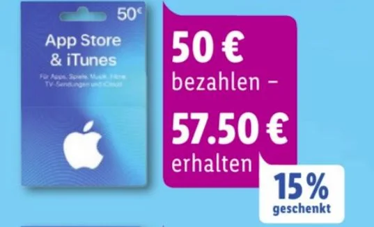 Bonusguthaben für iTunes-Karten: Bis zu 20 Prozent extra bei LIDL & Rewe