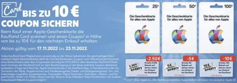 Apple Gift Card bei Kaufland: Nutzer der App erhalten Einkaufsgutschein