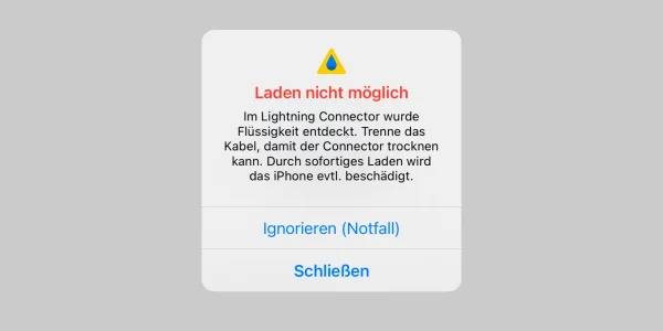 iOS 14 - Laden nicht möglich, im Lightning Connector wurde Flüssigkeit entdeckt