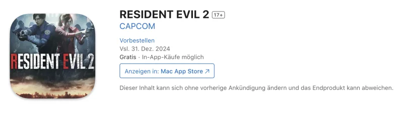 Resident Evil 2 erscheint an Silvester für iOS, iPadOS & macOS (Update)