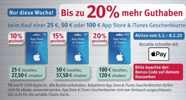 Bonusguthaben für iTunes-Karten: Bis zu 20 Prozent extra bei Rossmann
