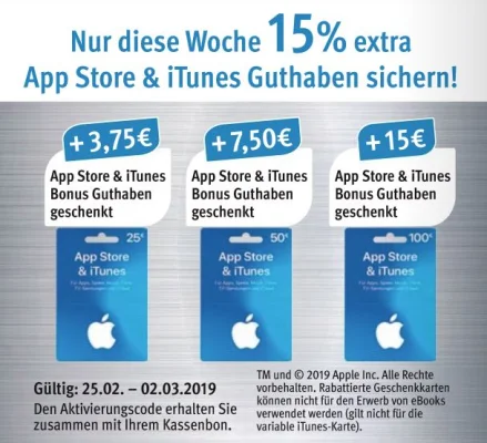 Bonusguthaben für iTunes-Karten: 15 Prozent extra bei Rossmann