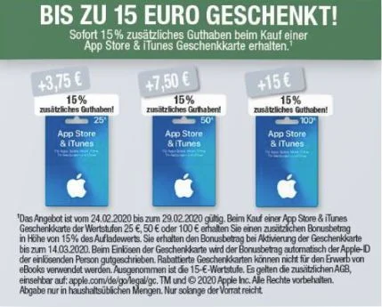 Bonusguthaben für iTunes-Karten: Mehr fürs Geld bei Kaufland, Edeka, LIDL, Budni & Marktkauf