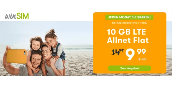 10 GB Allnet-Flat für 9,99 € oder 11 GB inkl. 60 Freiminuten für 7,77 €