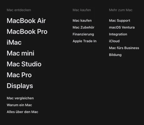 Apple strukturiert seine Webseite um: Neue Menüs & Kategorien