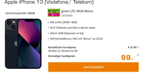 iPhone 13 mit 38 GB Daten im Telekom-Netz für nur 31,99 € in den ersten 12 Monaten