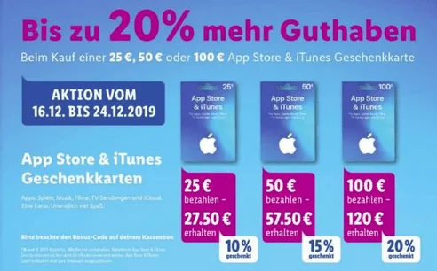 Bonusguthaben für iTunes-Karten: 15 Prozent bei Apple & Rewe, bis zu 20 Prozent bei Kaufland