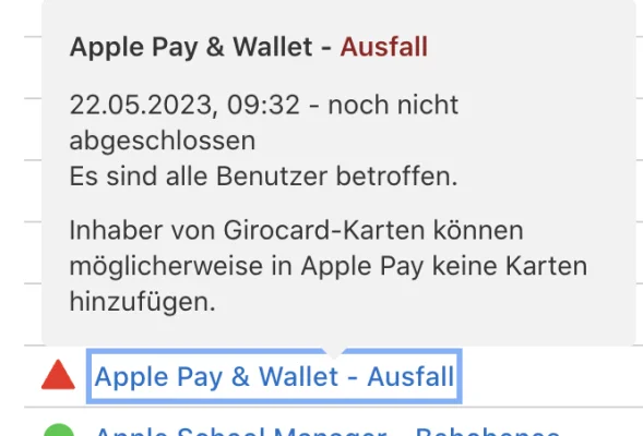 Apple Pay & Wallet: Globaler Ausfall der beiden Dienste (Update: Problem behoben)