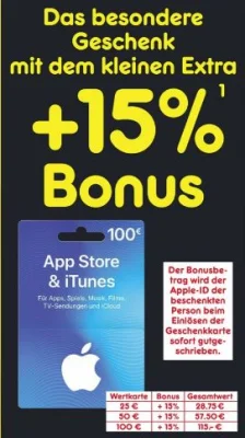 Bonusguthaben für iTunes-Karten: 15 Prozent extra bei Netto, Rossmann & Rewe (Reminder: 10% Rabatt bei Saturn)