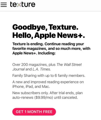 Wegen Apple News+: Apple stellt Zeitschriften-Service Texture ein