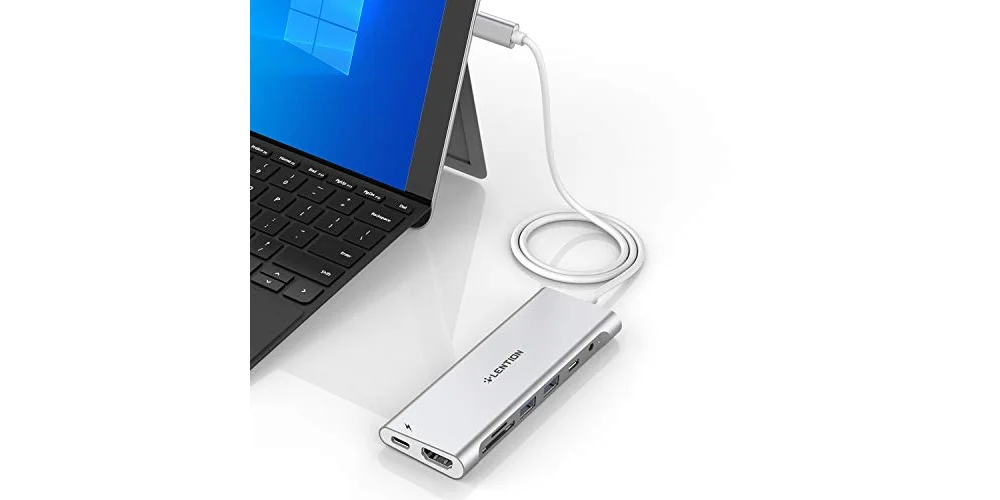 USB C Hub mit langen Anschlusskabel, 4K HDMI, 2 USB 3.0, Kartenleser, Aux usw.