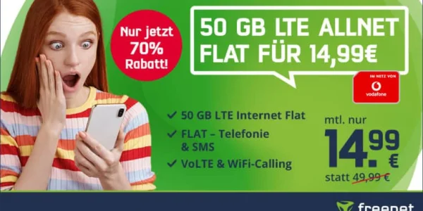 50 GB Allnet-Flat im Netz von Vodafone für unfassbare 14,99 € monatlich