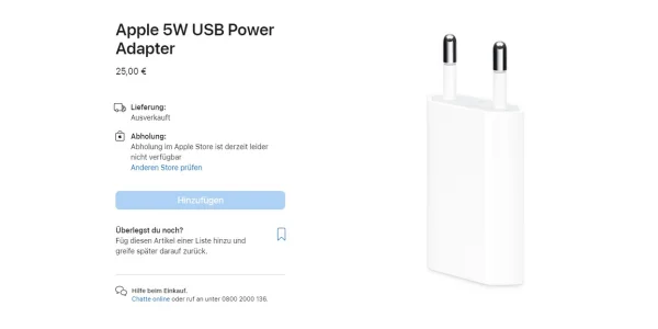 5-Watt-Netzteil: Apple nimmt Ladegerät aus dem Sortiment