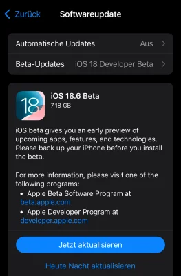 iOS 18.6 & iPadOS 18.6: Apple veröffentlicht die erste Beta (Update: Der Release Candidate ist da!)