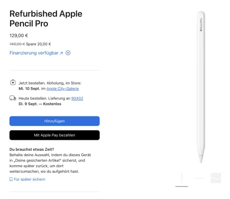 Apple Pencil Pro: Apple verkauft jetzt in Deutschland generalüberholte Pro-Stifte