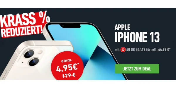 iPhone 13 auf 4,95 Euro reduziert: 40 GB Allnet-Flat von Vodafone (5G) für 44,99 Euro