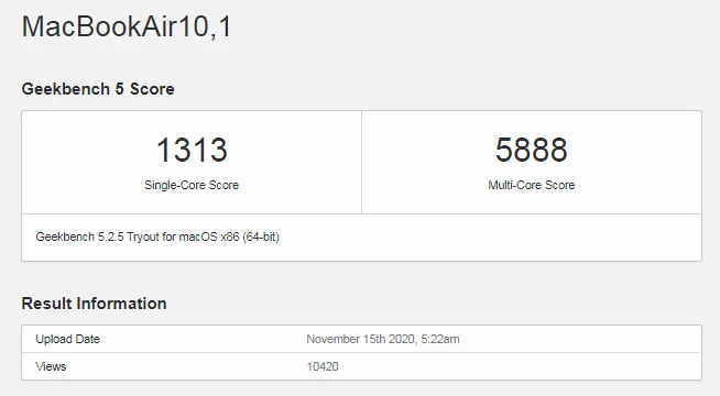 Rosetta im Geekbench-Test: MacBook Air mit M1-Chip immer noch schnellster Mac im Single-Core-Benchmark