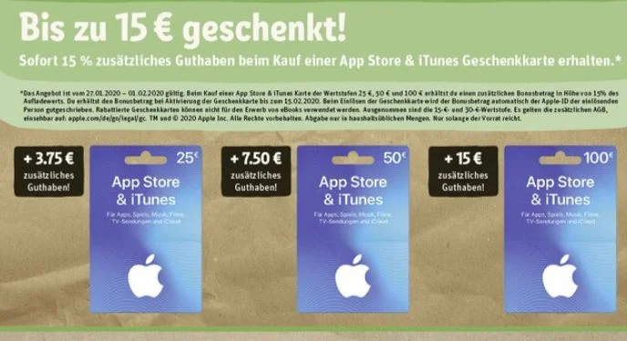 Bonusguthaben für iTunes-Karten: Bis zu 20 Prozent geschenkt bei LIDL & Rewe